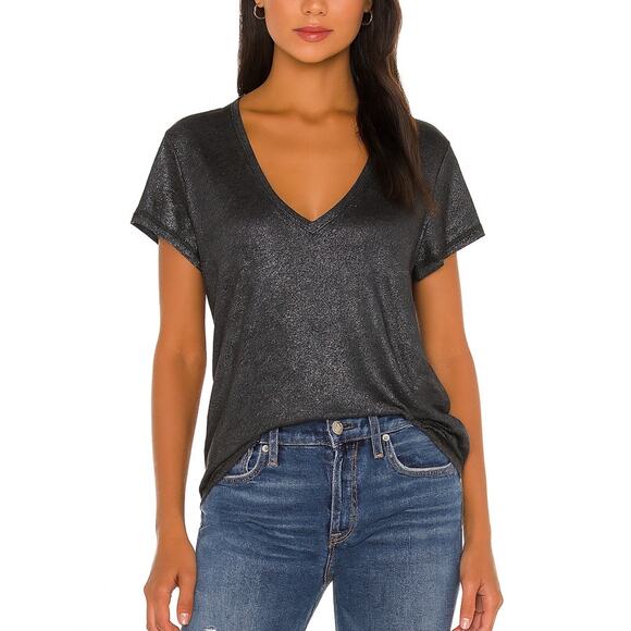 FRAME Metallic Black VNeck Tee Size S - Picture 1 of 6
